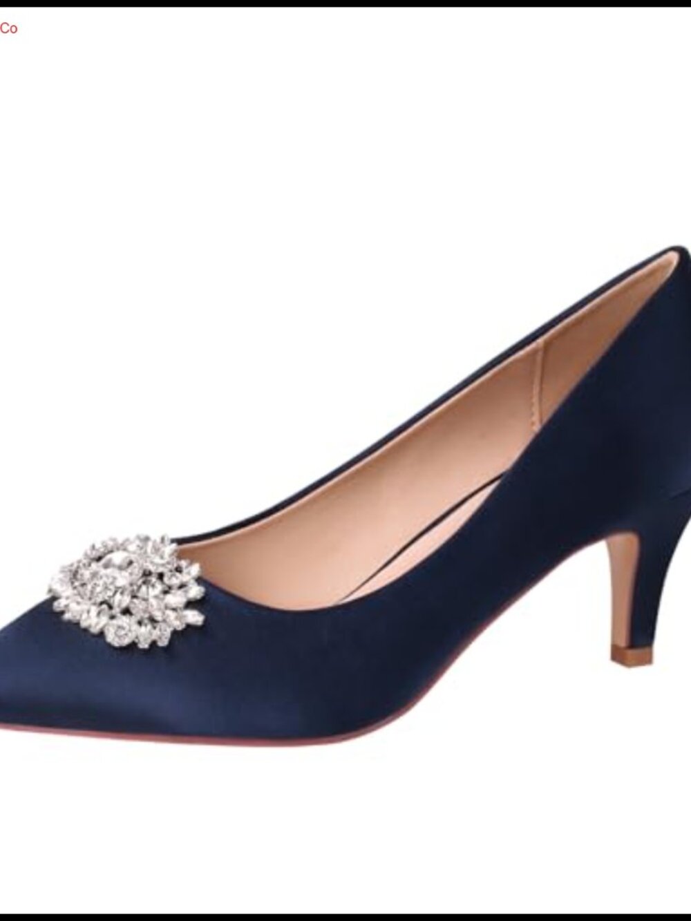 Women Kitten Heel Pumps Lace Satin Pointy Toe Rhinestone Brooch